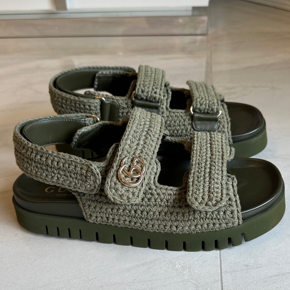 Gucci Olive Crochet Women's Sandals